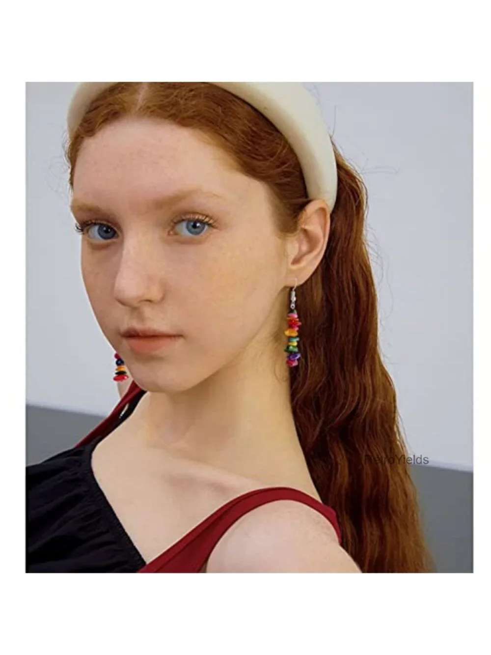 Handmade Bohemian Vintage Silver Nature Stone Beads Long Dangle Drop Earrings